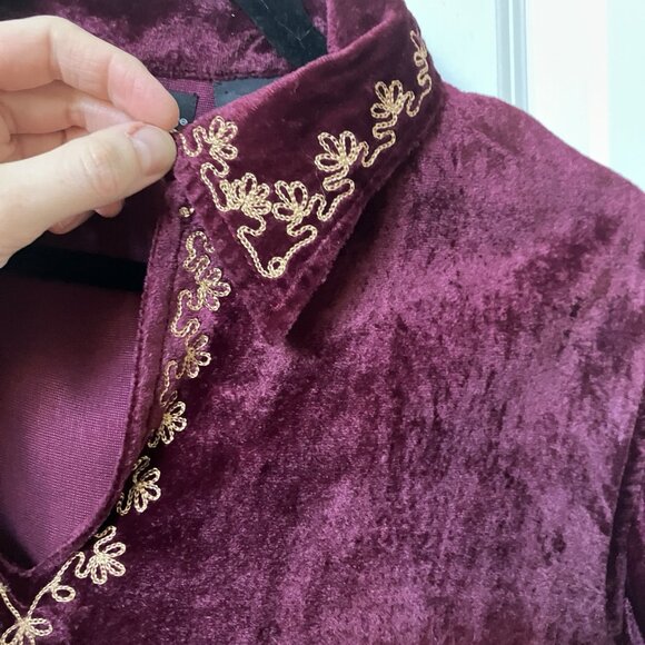 Y2K Zig Zag Zigzag Velvet Shirt Womens M Burgundy Witchy Embroidered Whimsigoth - Picture 3 of 7